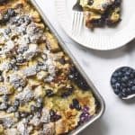 Easy Challah Mascarpone and blueberry French Toast casserole